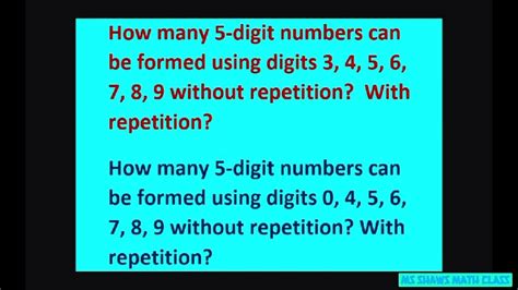 how many 5 digit numbers can be formed using 0-9|Numbers up to 5.